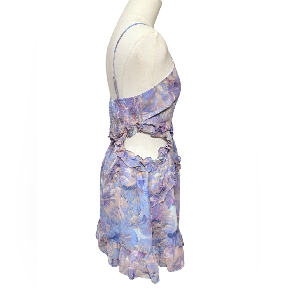 Privy Floral Cutout Ruffle Mini Dress in Purple Size Small - Picture 2 of 8